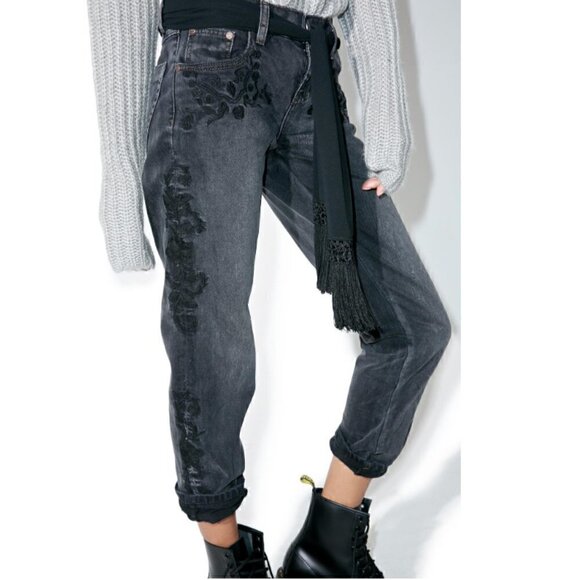 One Teaspoon Jeans 27 NWOT Von Lola Awesome Baggies Floral Sash Embroidered - Picture 4 of 16